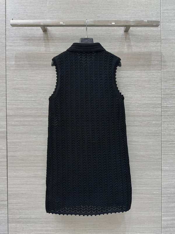 Gucci 25 Hollow Knitted Polo Vest Dress Black Polyester Fiber
