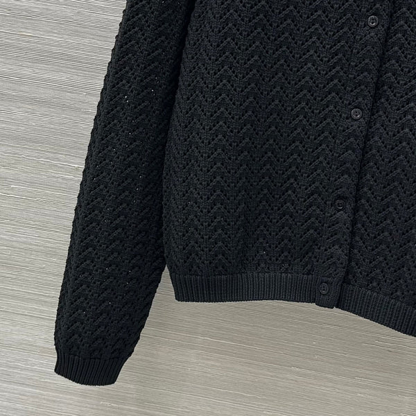 Gucci 25 Cardigan lavorato a maglia cava in fibra di poliestere nero