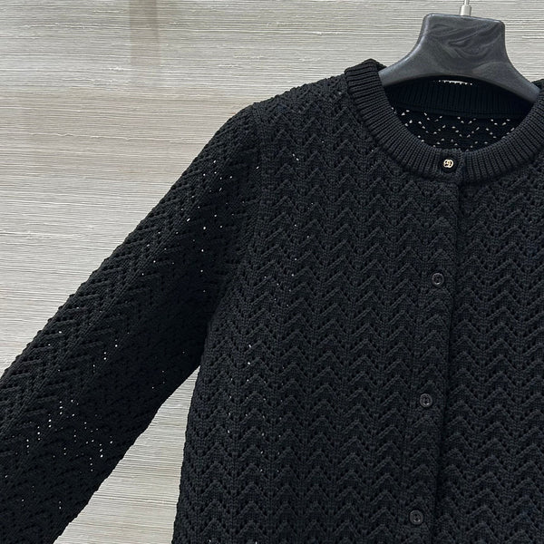 Gucci 25 Cardigan lavorato a maglia cava in fibra di poliestere nero