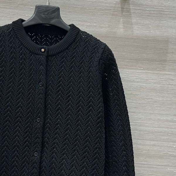 Gucci 25 Cardigan lavorato a maglia cava in fibra di poliestere nero