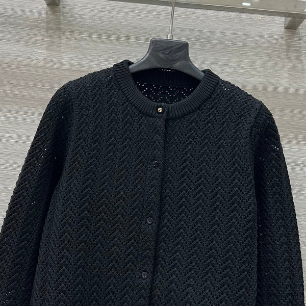 Gucci 25 Cardigan lavorato a maglia cava in fibra di poliestere nero