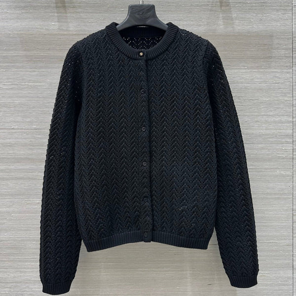 Gucci 25 Cardigan lavorato a maglia cava in fibra di poliestere nero