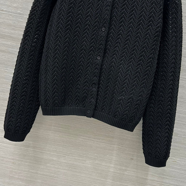 Gucci 25 Cardigan lavorato a maglia cava in fibra di poliestere nero