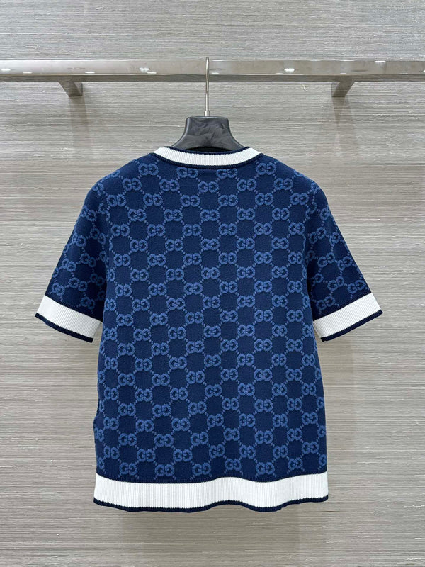 Maglia girocollo a maniche corte Gucci 25 in lana blu scuro