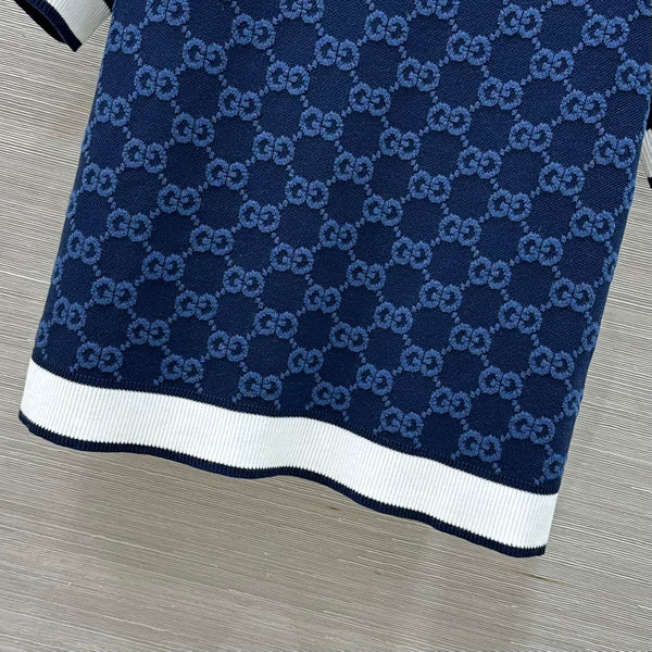 Maglia girocollo a maniche corte Gucci 25 in lana blu scuro