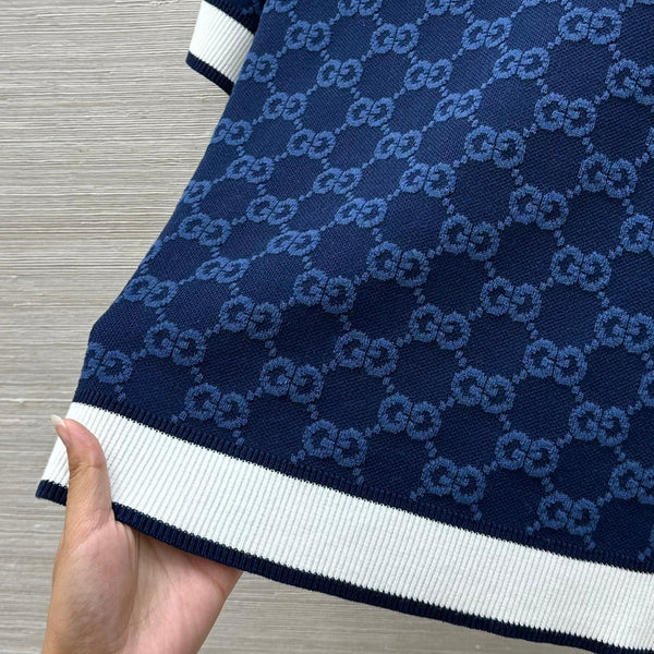 Maglia girocollo a maniche corte Gucci 25 in lana blu scuro
