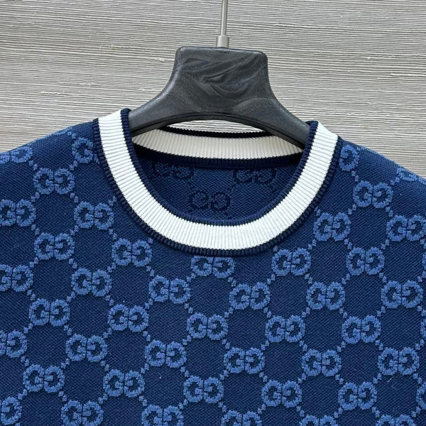 Maglia girocollo a maniche corte Gucci 25 in lana blu scuro