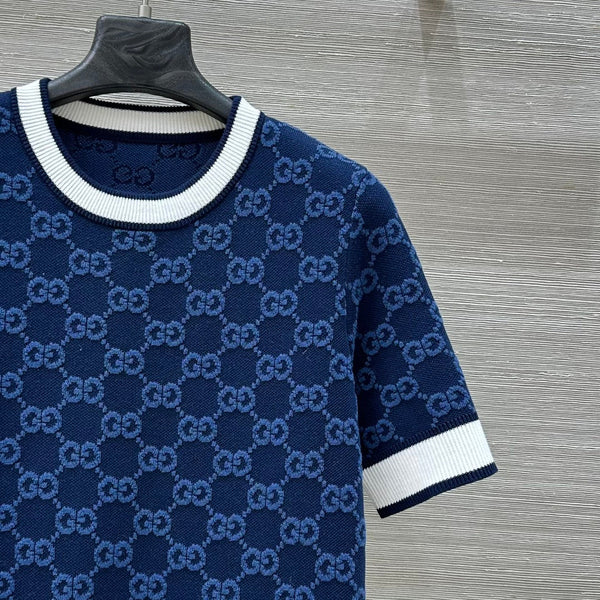 Maglia girocollo a maniche corte Gucci 25 in lana blu scuro