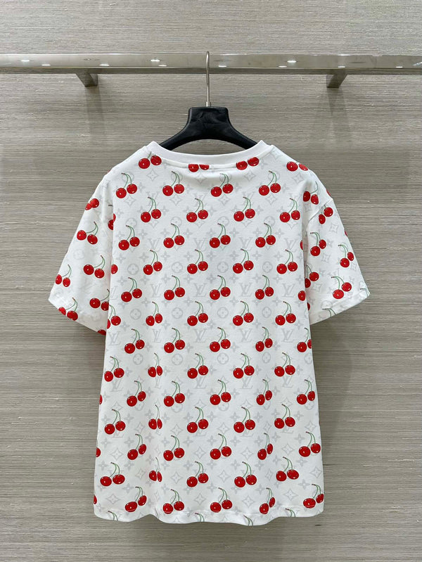 LV Classic Monogram Print Cherry White Red Cotton