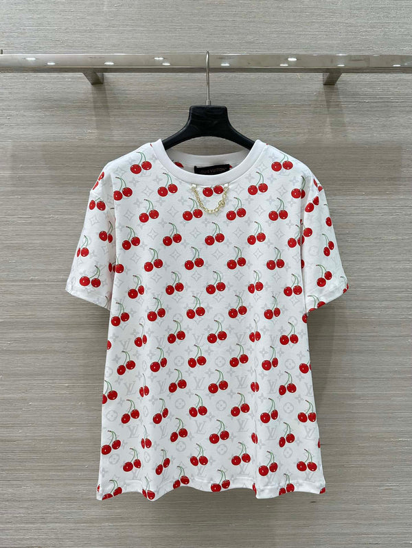 LV Classic Monogram Print Cherry White Red Cotton