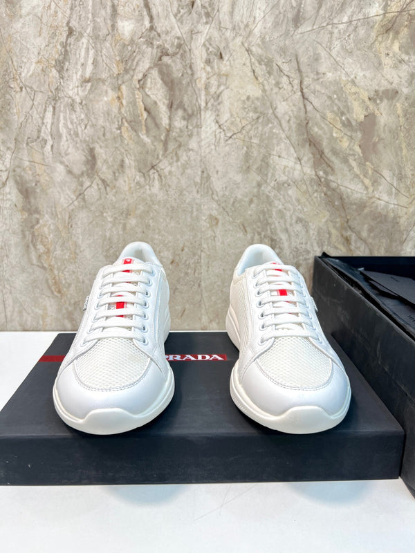 PRA SNEAKER WHITE CALFSKIN AND MESH FABRIC