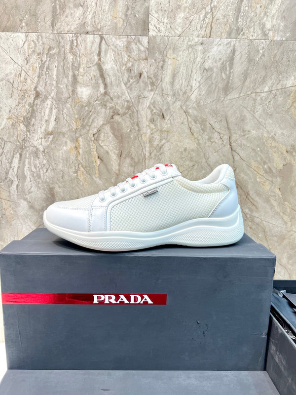 PRA SNEAKER WHITE CALFSKIN AND MESH FABRIC