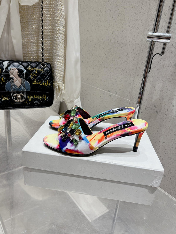 Mules fleuries DC Keira 60 mm en brocart et peau de mouton multicolores 359517