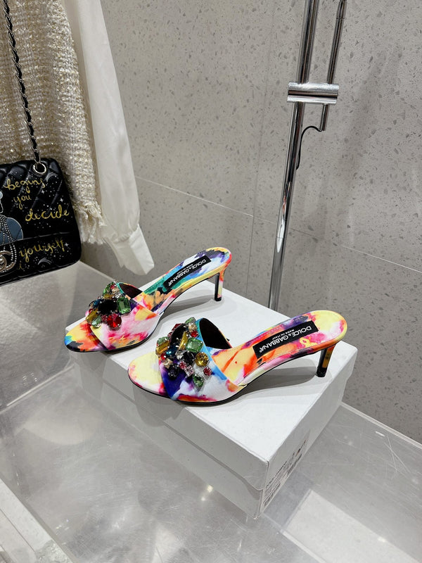 Mules fleuries DC Keira 60 mm en brocart et peau de mouton multicolores 359517
