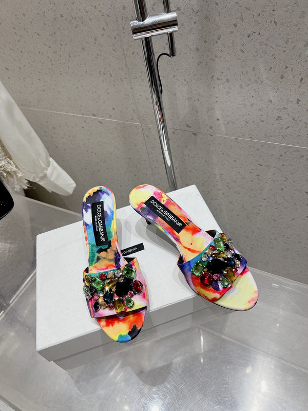 Mules fleuries DC Keira 60 mm en brocart et peau de mouton multicolores 359517