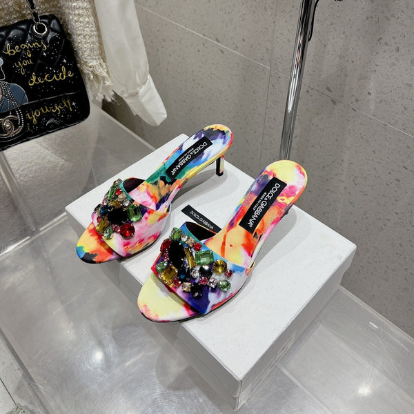 Mules fleuries DC Keira 60 mm en brocart et peau de mouton multicolores 359517