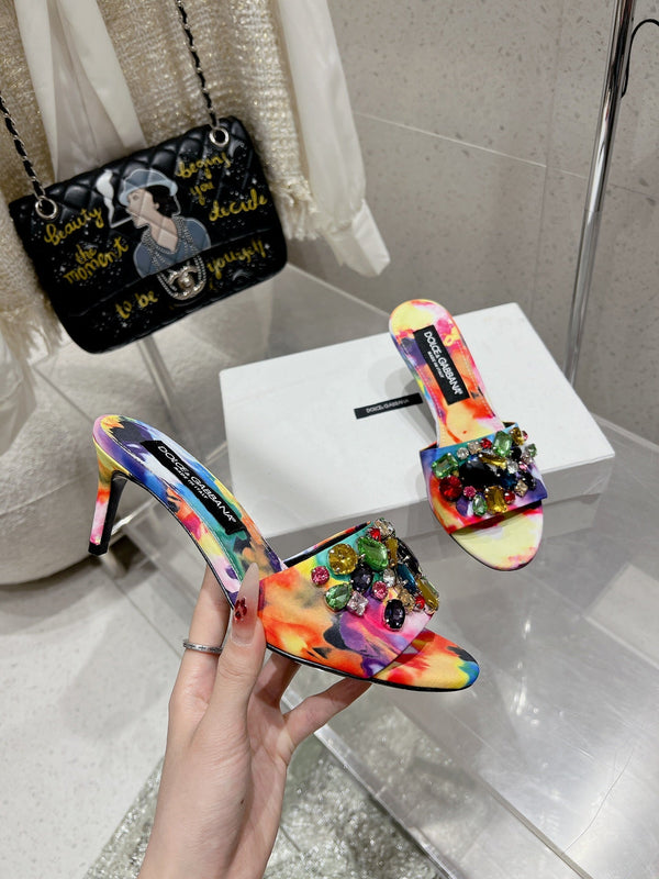 Mules fleuries DC Keira 60 mm en brocart et peau de mouton multicolores 359517
