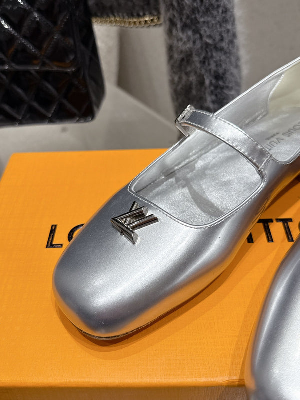 LV Swing Ballet Flat Sliver Metallic Leather 610712