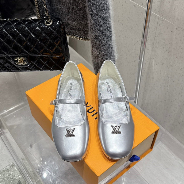 LV Swing Ballet Flat Sliver Metallic Leather 610712