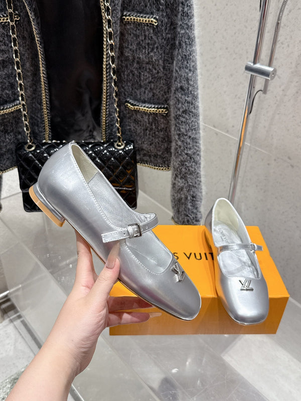 LV Swing Ballet Flat Sliver Metallic Leather 610712