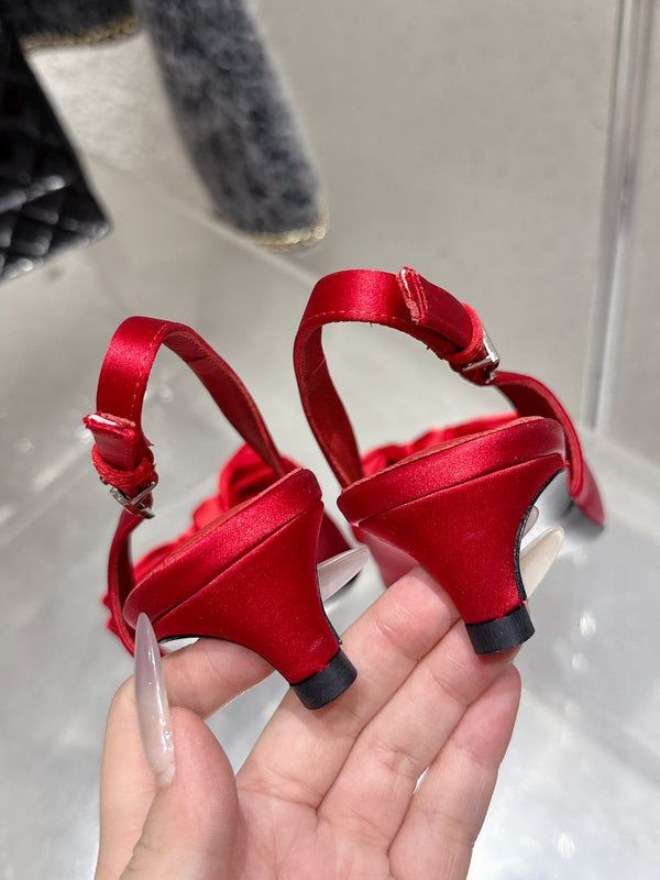 DC 25 Bow Slingback Pumps 30mm Red Satin & Sheepskin 359510