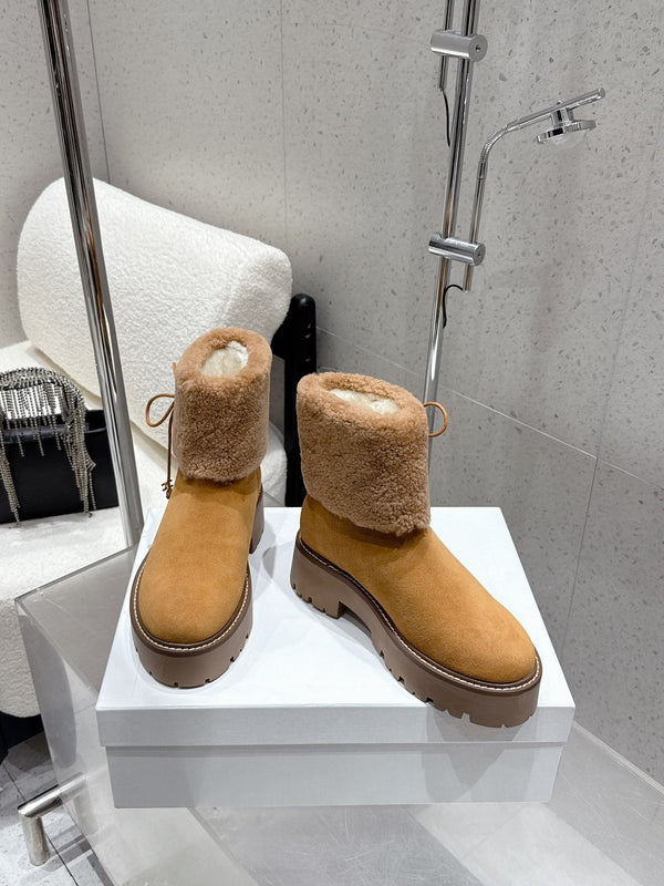 Celine 25 Bottine fourrée Daim Laine Marron clair 554185