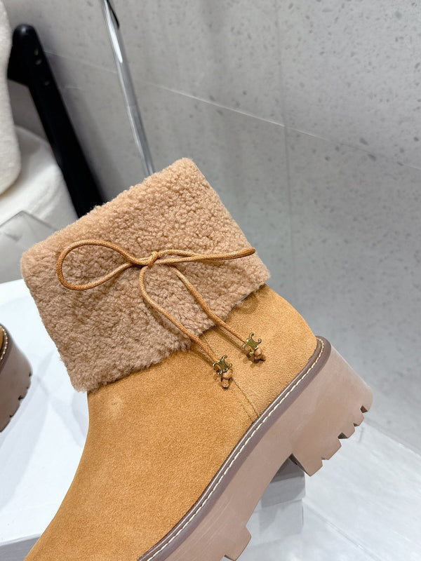 Celine 25 Bottine fourrée Daim Laine Marron clair 554185