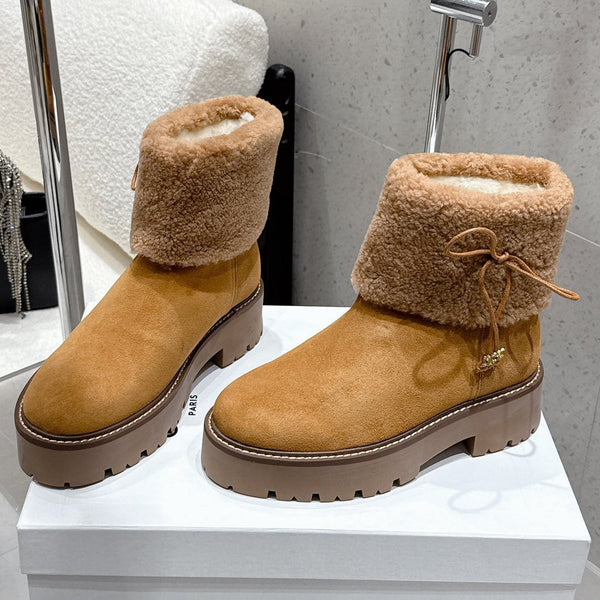 Celine 25 Bottine fourrée Daim Laine Marron clair 554185