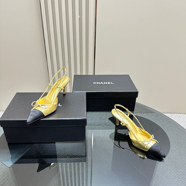 slingbacks 65 gold metalic black calfskin
