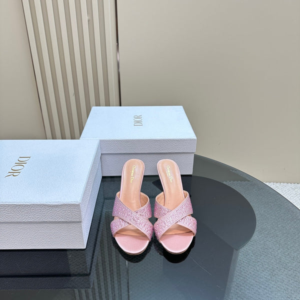 CD Tribales Heeled Slide 80mm Light Pink Lambskin And Studded With Stones