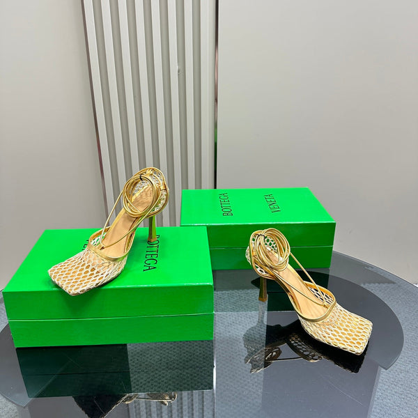 BV 26s Stretch High Heels 9cm Gold Metallize Mesh Leather