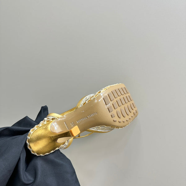 BV 26s Stretch High Heels 9cm Gold Metallize Mesh Leather