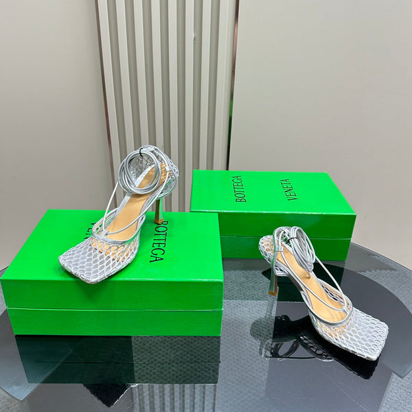 BV 26s Stretch High Heels 9cm Silver Metallize Mesh Leather