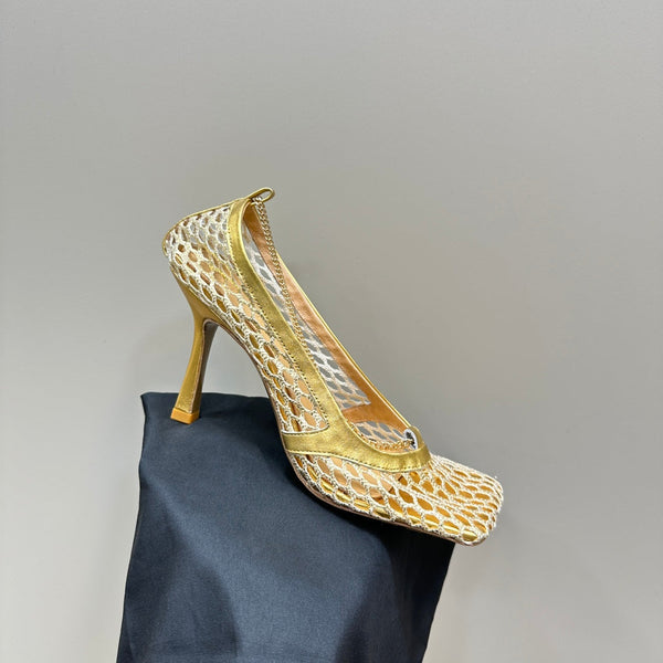 BV 26s High Pump 9cm Gold Metallize Mesh Leather