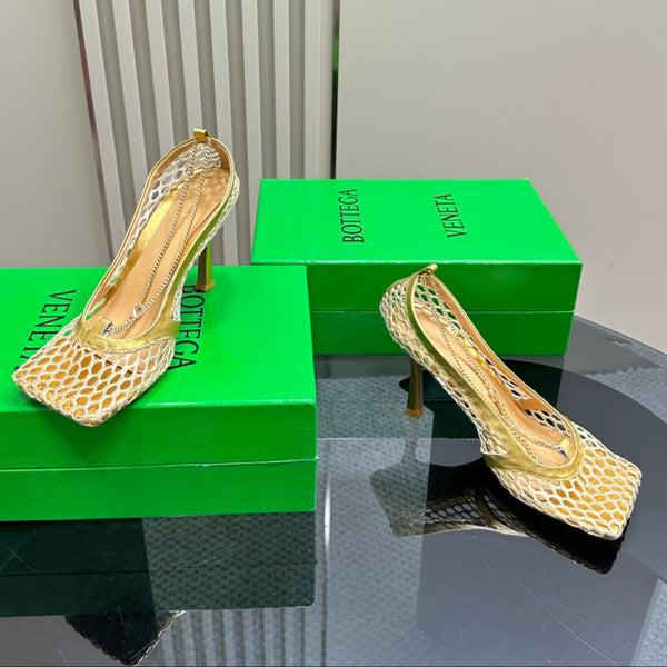 BV 26s High Pump 9cm Gold Metallize Mesh Leather