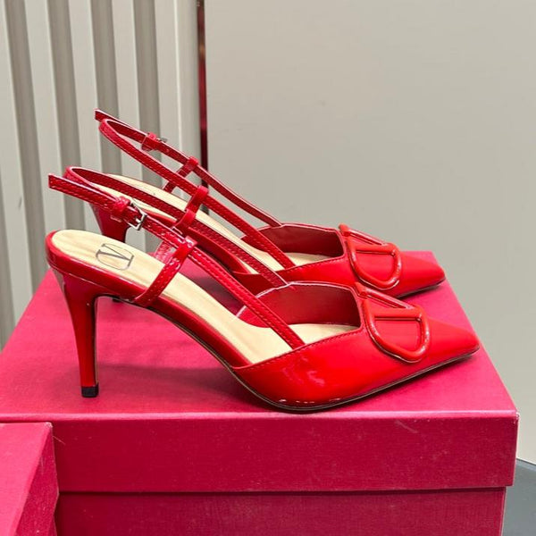 DÉCOLLETÉ SLINGBACK IN VERNICE ROSSO CILIEGIA VLOGO SIGNATURUE 80MM