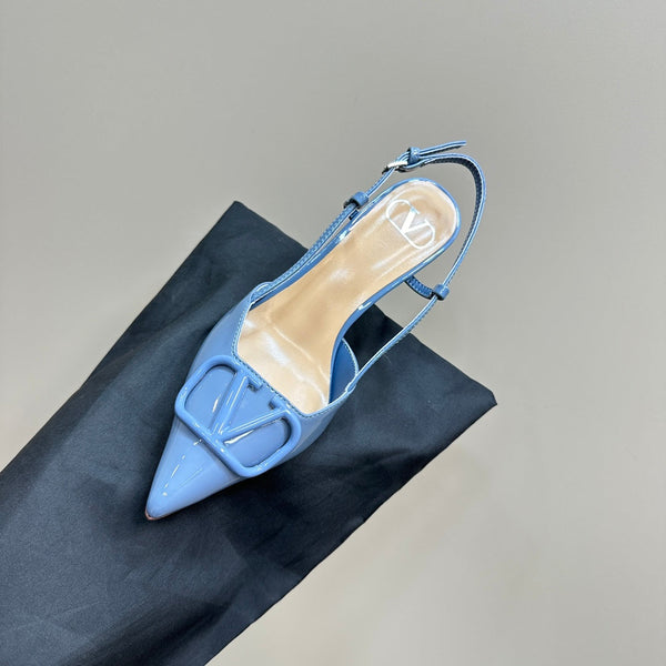 DÉCOLLETÉ SLINGBACK IN VERNICE BLU ELETTRICO VLOGO SIGNATURE 80MM