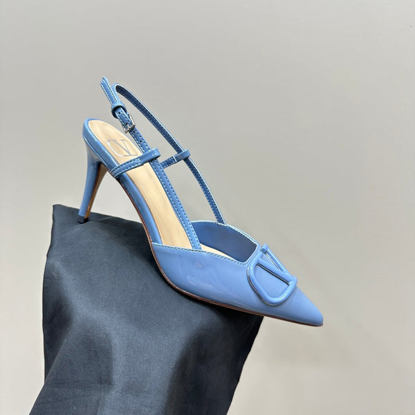 DÉCOLLETÉ SLINGBACK IN VERNICE BLU ELETTRICO VLOGO SIGNATURE 80MM