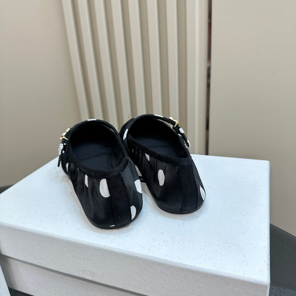 DC Polka-Dot Ballet Flats Black White Sheepskin & Silk 999234