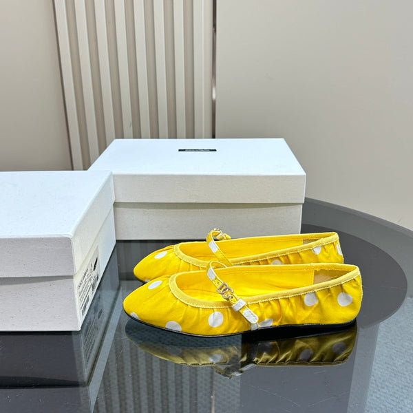 DC Polka-Dot Ballet Flats Yellow White Sheepskin & Silk 999236
