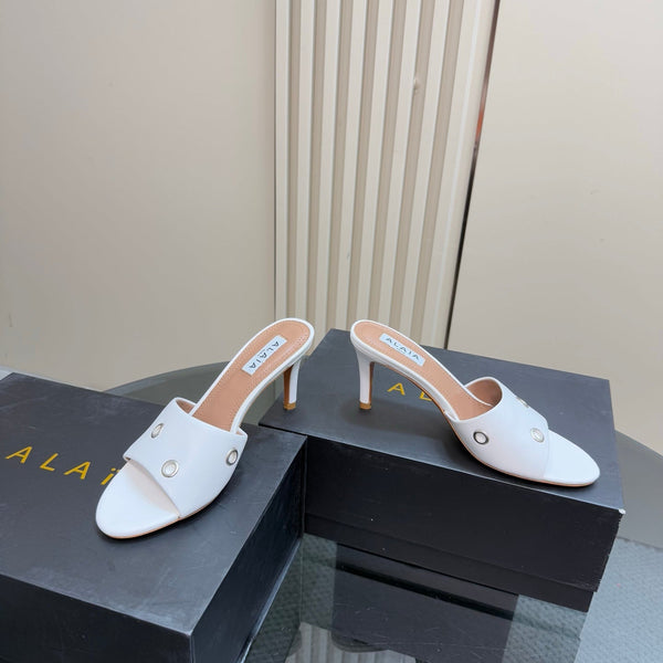 Alaia 2025 Oeillets Embellished Leather Sandals White Lambskin 299667