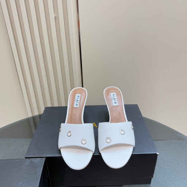 Alaia 2025 Oeillets Embellished Leather Sandals White Lambskin 299667
