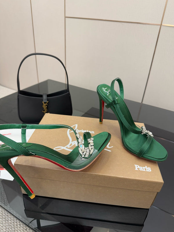 CL Diamond Sandals 10.5cm Green Silk 299881