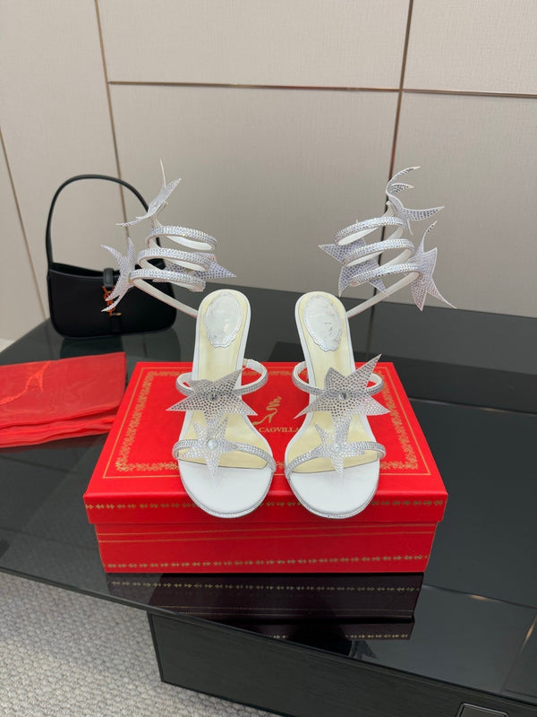 RC Sandals 9.5cm White Rhinestone Silk 302585