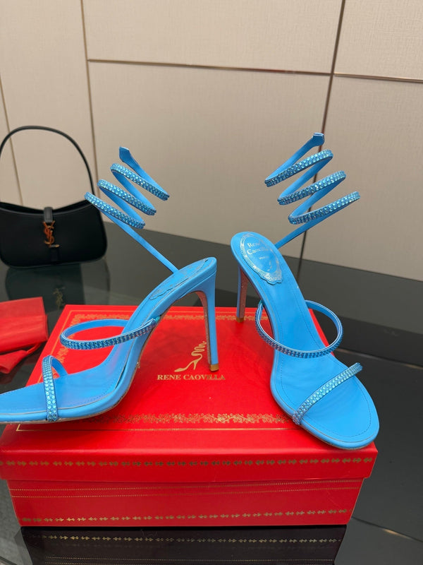 RC Sandals 9.5cm Blue Silk Creole Crystal Diamond 302603