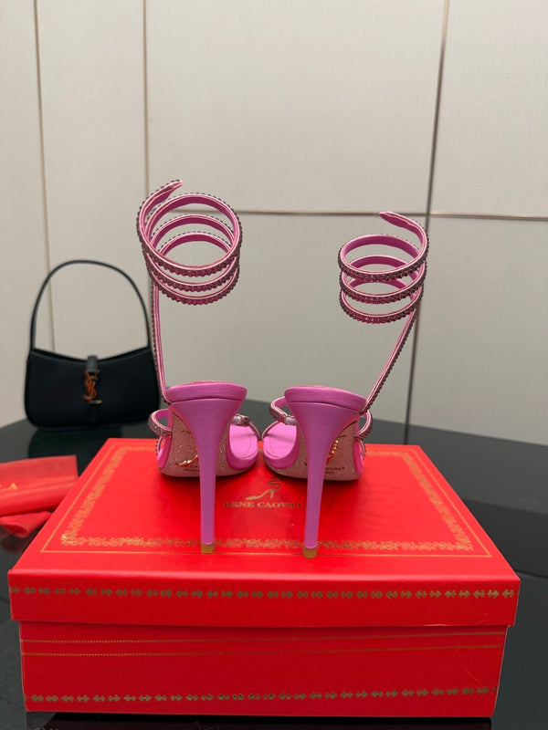 RC Sandals 9.5cm Dark Pink Silk Creole Crystal Diamond 302607
