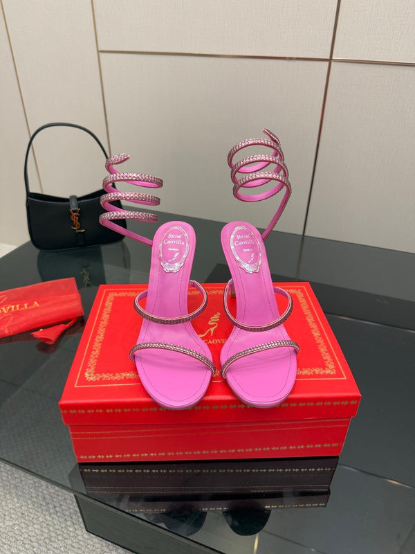 RC Sandals 9.5cm Dark Pink Silk Creole Crystal Diamond 302607
