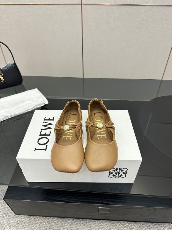 Loewe 25 Pebble Ballerine in pelle di vitello marrone