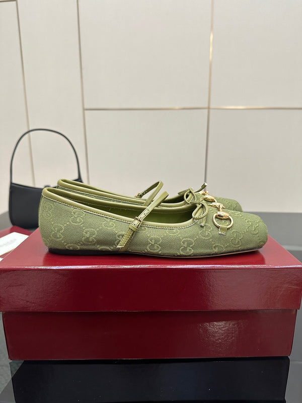 GC 25 Horsebit Ballet Flat Green Monogram Canvas