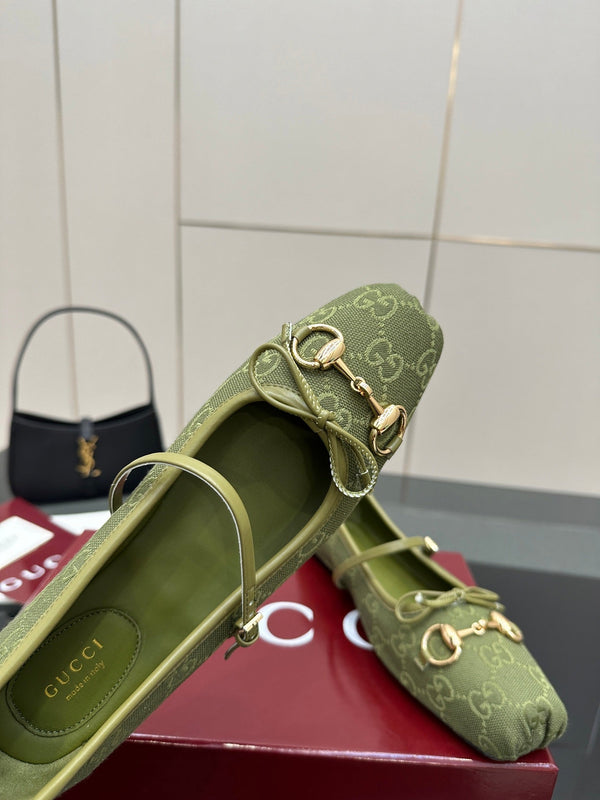GC 25 Horsebit Ballet Flat Green Monogram Canvas